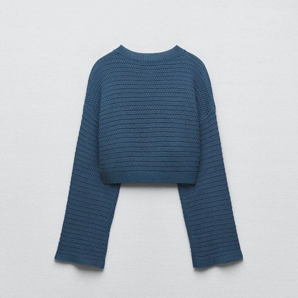 ZARA Crop Knit Cardigan in Blue Size L - Picture 4 of 9